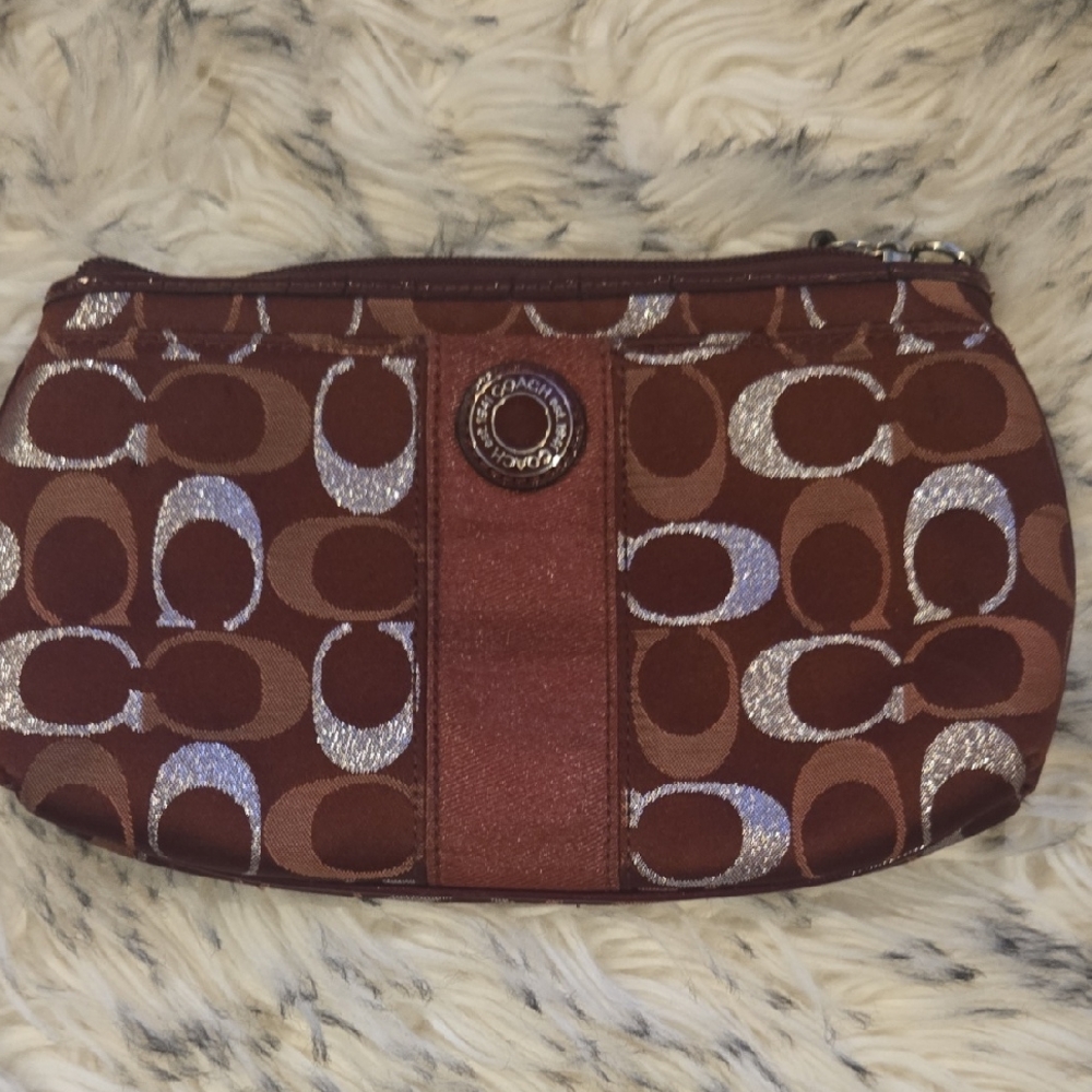 Coach Maroon and Silver Wristlet